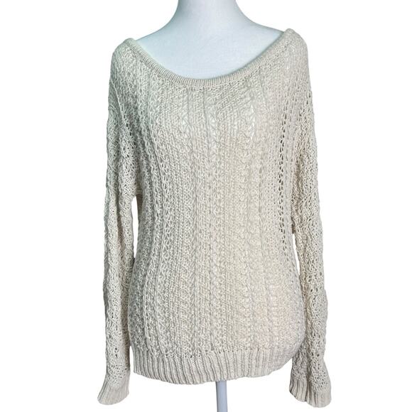 American Eagle M Ivory Open Knit Sweater Slouchy Boho Coastal Cowgirl Indie Y2K - Picture 2 of 7